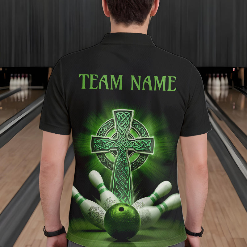 Custom Celtic Cross Faith Bowling Polo Team Shirts For Men, Bowlers Outfits IPHW8577