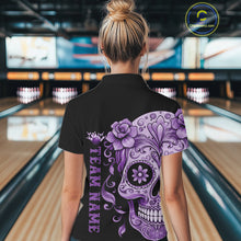Load image into Gallery viewer, Purple Sugar Skull Tattoo Custom Women Bowling Polo Shirt, Halloween Team Bowling Jerseys IPHW10722