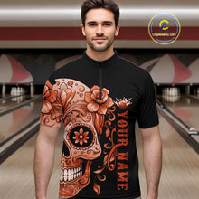 Load image into Gallery viewer, Orange Sugar Skull Tattoo Custom Men Bowling Quarter-Zip Shirt, Halloween Team Bowling Jerseys IPHW10724