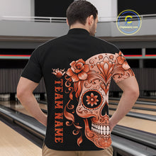 Load image into Gallery viewer, Orange Sugar Skull Tattoo Custom Men Bowling Quarter-Zip Shirt, Halloween Team Bowling Jerseys IPHW10724