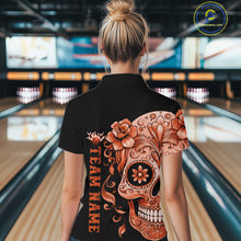 Load image into Gallery viewer, Orange Sugar Skull Tattoo Custom Women Bowling Shirt, Halloween Team Bowling Jerseys IPHW10724