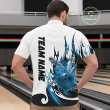 Load image into Gallery viewer, Custom Blue Flame Bowling Team Jerseys, Bowling League Quarter-Zip Shirt For Men IPHW10725