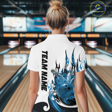 Load image into Gallery viewer, Custom Blue Flame Bowling Team Jerseys, Bowling League Quarter-Zip Shirt For Women IPHW10725