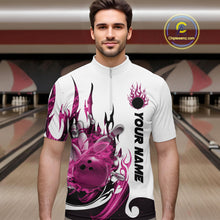 Load image into Gallery viewer, Custom Pink Flame Bowling Team Jerseys, Bowling League Quarter-Zip Shirt For Men IPHW10726