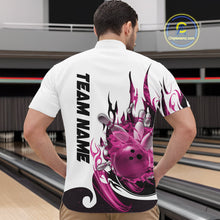 Load image into Gallery viewer, Custom Pink Flame Bowling Team Jerseys, Bowling League Quarter-Zip Shirt For Men IPHW10726
