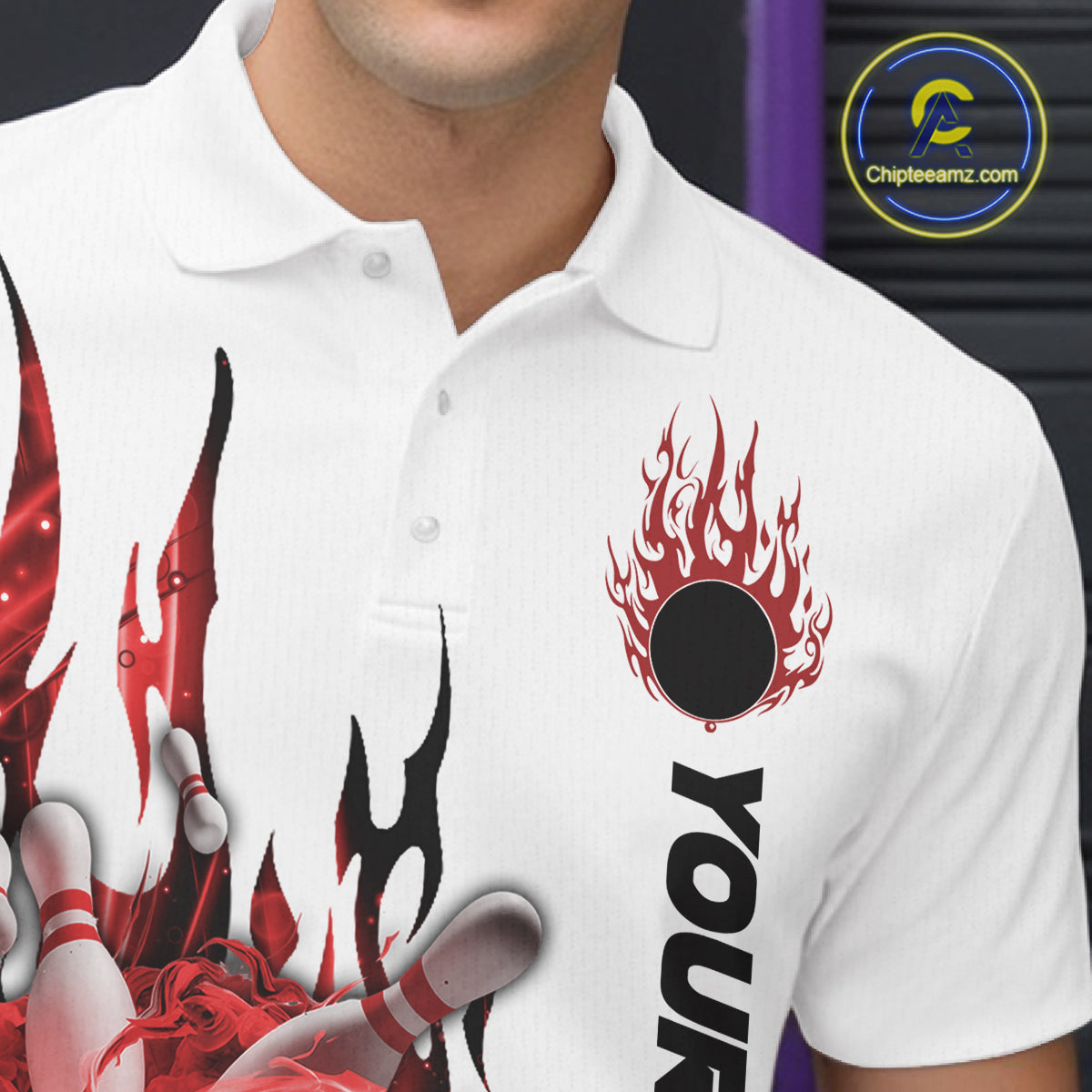 Custom Red Flame Bowling Team Jerseys, Bowling League Polo Shirt For Men IPHW10727