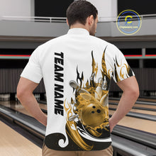 Load image into Gallery viewer, Custom Yellow Flame Bowling Team Jerseys, Bowling League Quarter-Zip Shirt For Men IPHW10728