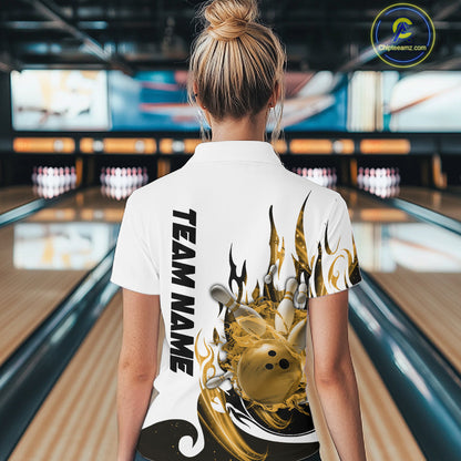 Custom Yellow Flame Bowling Team Jerseys, Bowling League Quarter-Zip Shirt For Women IPHW10728