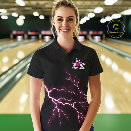 Custom Pink Lightning Bowling Ball With Wings Bowling Women Team Shirt, Bowling Jerseys IPHW10731