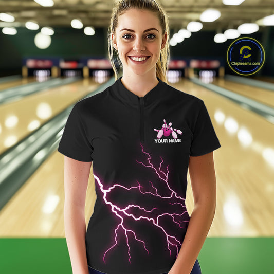 Custom Pink Lightning Bowling Ball With Wings Bowling Women Team Shirt, Bowling Jerseys IPHW10731