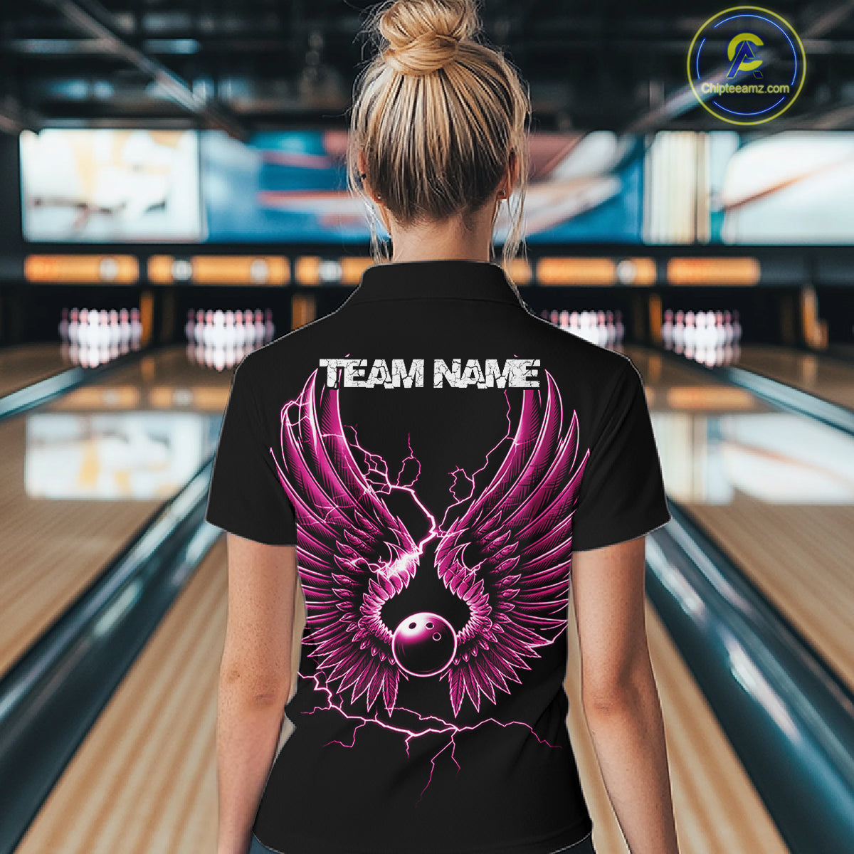 Custom Pink Lightning Bowling Ball With Wings Bowling Women Team Shirt, Bowling Jerseys IPHW10731