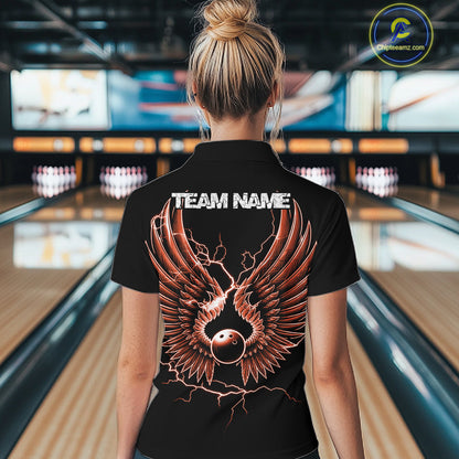 Custom Orange Lightning Bowling Ball With Wings Bowling Women Team Shirt, Bowling Jersey IPHW10733