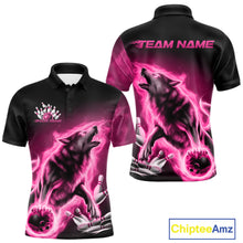 Load image into Gallery viewer, Pink Flame Wolf Custom Bowling Team Shirt For Men, Fire Wolf Bowling Jerseys IPHW10734
