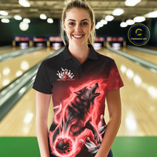 Load image into Gallery viewer, Red Flame Wolf Custom Bowling Team Shirt For Women, Fire Wolf Bowling Jerseys IPHW10735