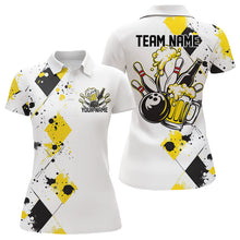 Load image into Gallery viewer, Yellow Argyle Pattern Custom Funny Bowling And Beer Team Polo Shirts For Women IPHW8889