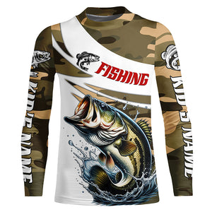 Custom Bass Long Sleeve Fishing Shirts, Personalized Bass Fishing Jerseys Camouflage IPHW6796