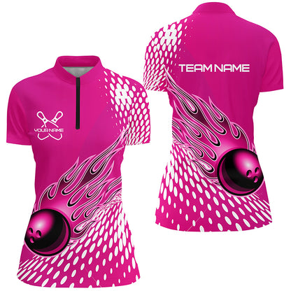 Personalized Flame Bowling Shirts For Women, Bowling Ball Custom Bowling Team Shirt IPHW4978