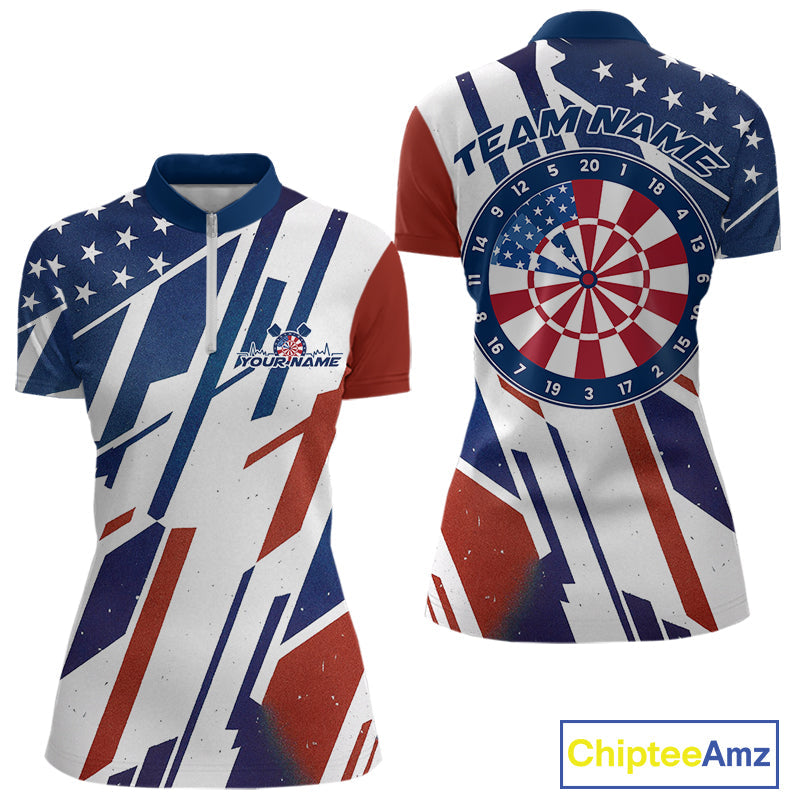 Custom Red, White And Blue Patriotic Dart Jerseys, US Flag Dart Women Quarter-Zip Shirt IPHW9694