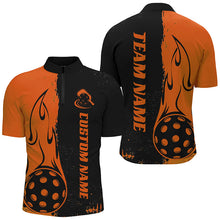Load image into Gallery viewer, Black And Orange Custom Flame Pickleball Shirts For Men, Pickleball Team Shirt Pickleball Outfit IPHW7457