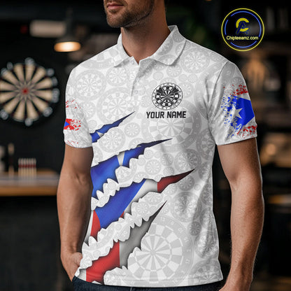 Custom Puerto Rico Flag Dart Team Polo Shirt For Men, Puerto Rico Dart Jerseys IPHW10021
