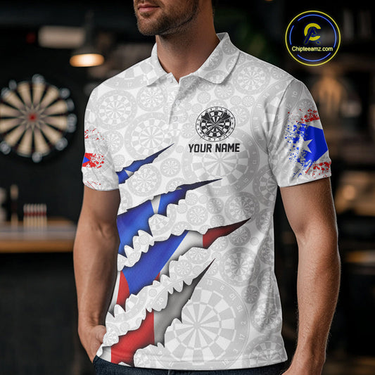 Custom Puerto Rico Flag Dart Team Polo Shirt For Men, Puerto Rico Dart Jerseys IPHW10021