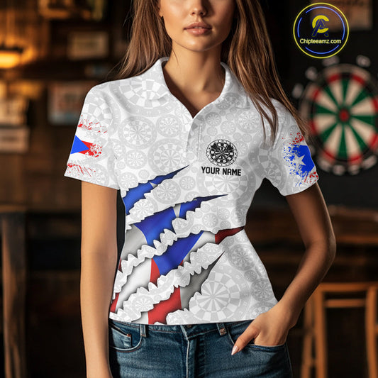 Custom Puerto Rico Flag Dart Team Polo Shirt For Women, Puerto Rico Dart Jerseys IPHW10021
