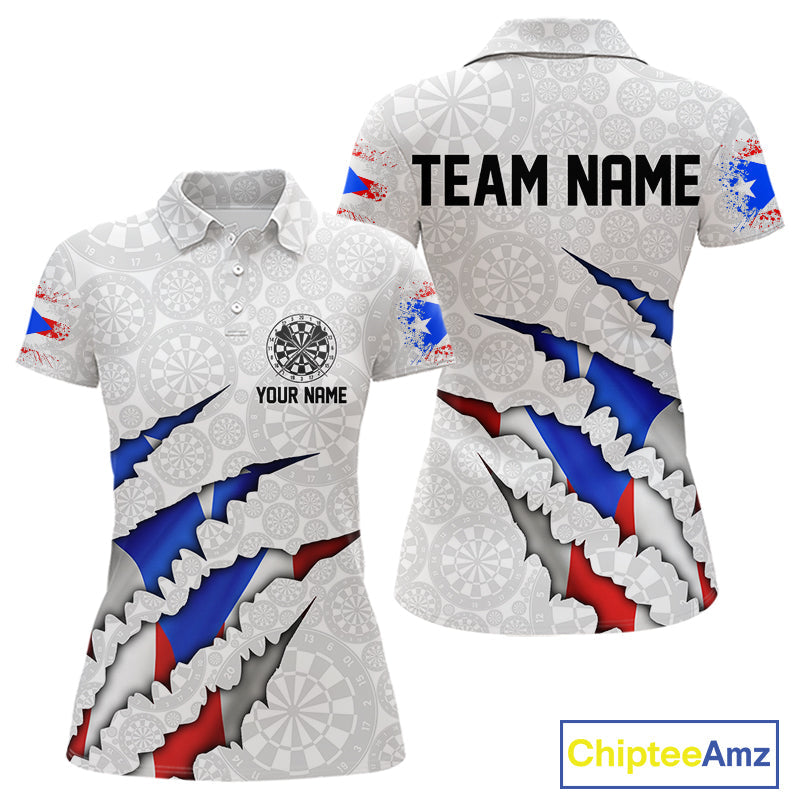 Custom Puerto Rico Flag Dart Team Polo Shirt For Women, Puerto Rico Dart Jerseys IPHW10021
