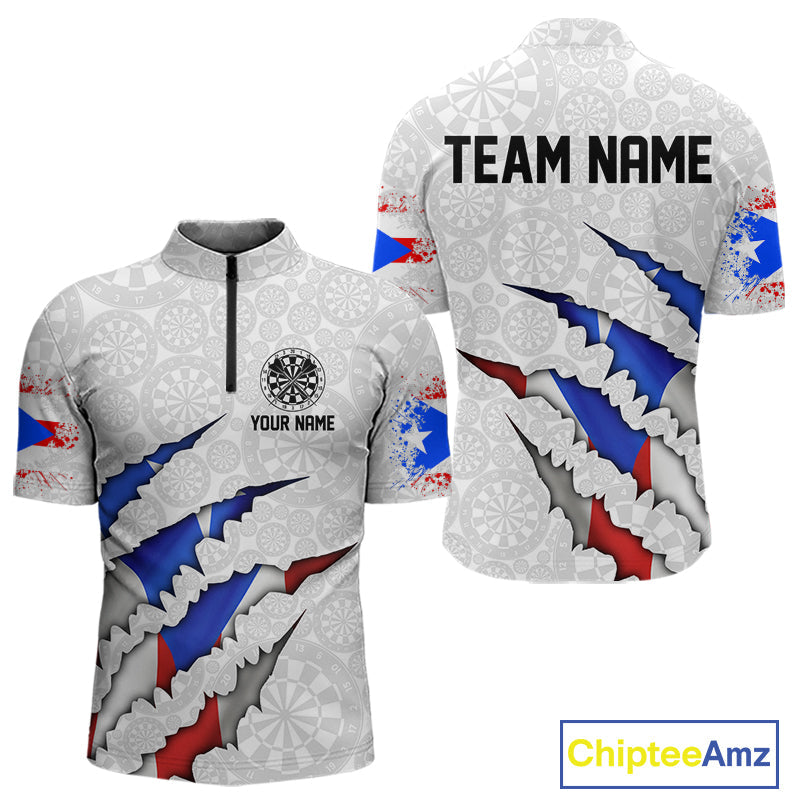 Custom Puerto Rico Flag Dart Team Quarter-Zip Shirt For Men, Puerto Rico Dart Jerseys IPHW10021