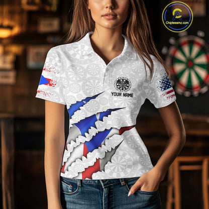 Custom Puerto Rico American Flag Dart Team Polo Shirt For Women, Patriotic Dart Jerseys IPHW10022