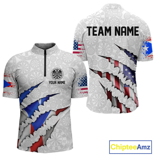 Custom Puerto Rico American Flag Dart Team Quarter-Zip Shirt For Men, Patriotic Dart Jerseys IPHW10022