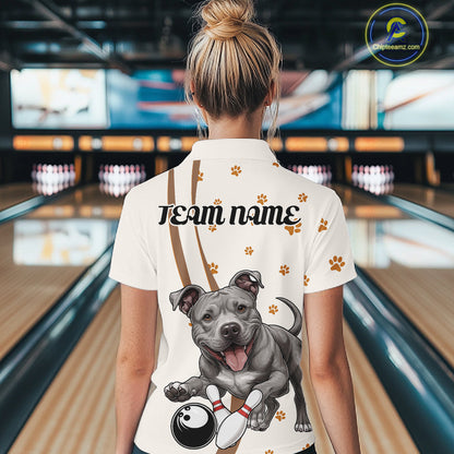 Custom Funny Pitbull Dog Bowling Women Quarter-Zip Shirts, Dog Paw Print Bowler Outfit IPHW10249