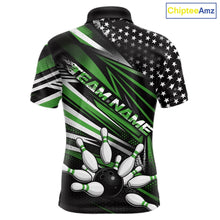 Load image into Gallery viewer, Custom Black And Green US Flag Patriotic Strike Bowling Team Shirt, Freedom Bowling League Shirt Bowler Jerseys IPHW10459