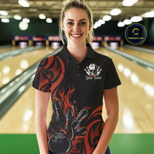 Load image into Gallery viewer, Custom Black And Orange Tribal Flame Bowling Women Shirt, Bowling League Shirt Team Jerseys IPHW10738