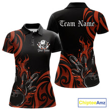 Load image into Gallery viewer, Custom Black And Orange Tribal Flame Bowling Women Shirt, Bowling League Shirt Team Jerseys IPHW10738