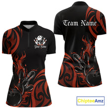 Load image into Gallery viewer, Custom Black And Orange Tribal Flame Bowling Women Shirt, Bowling League Team Jerseys IPHW10738