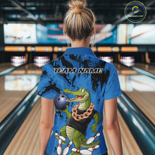 Load image into Gallery viewer, Blue Custom Funny Alligator Bowling Women Shirt, Bowling Team Jerseys Bowler Outfit IPHW10773
