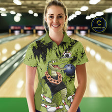 Load image into Gallery viewer, Green Custom Funny Alligator Bowling Women Polo Shirt, Bowling Team Jerseys Bowler Outfit IPHW10774