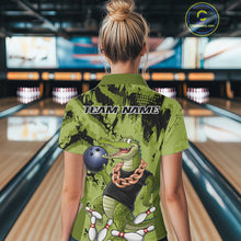 Load image into Gallery viewer, Green Custom Funny Alligator Bowling Women Polo Shirt, Bowling Team Jerseys Bowler Outfit IPHW10774