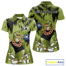 Load image into Gallery viewer, Green Custom Funny Alligator Bowling Women Polo Shirt, Bowling Team Jerseys Bowler Outfit IPHW10774