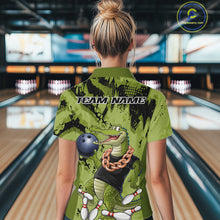 Load image into Gallery viewer, Green Custom Funny Alligator Bowling Women Shirt, Bowling Team Jerseys Bowler Outfit IPHW10774