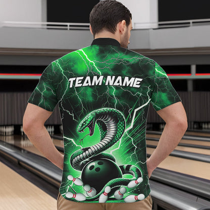 Green Thunder Lightning Custom Cobra Snake Bowling Quarter-Zip Shirts For Men, Bowling Team Shirt IPHW8896