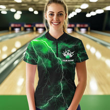 Load image into Gallery viewer, Green Thunder Lightning Custom Cobra Snake Bowling Women Quarter-Zip Shirts Team Uniform IPHW8896