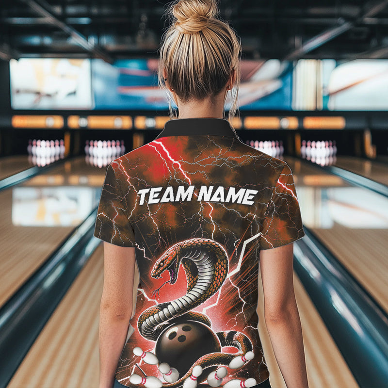Orange Thunder Lightning Custom Cobra Snake Bowling Women Polo Shirts, Bowling Team Shirt IPHW8897