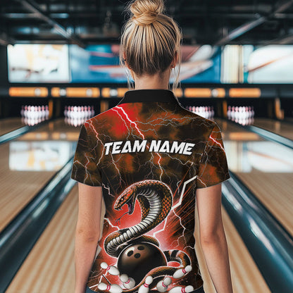 Orange Thunder Lightning Custom Cobra Snake Bowling Women Quarter-Zip Shirts, Team Shirt IPHW8897