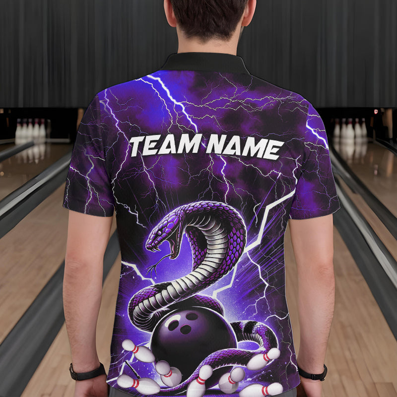 Purple Thunder Lightning Custom Cobra Snake Bowling Polo Shirts For Men, Bowling Team Shirt IPHW8898