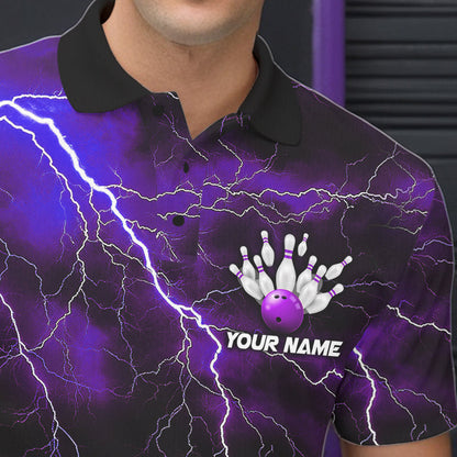 Purple Thunder Lightning Custom Cobra Snake Bowling Polo Shirts For Men, Bowling Team Shirt IPHW8898