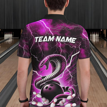 Pink Thunder Lightning Custom Cobra Snake Bowling Polo Shirts For Men, Bowling Team Shirt IPHW8899