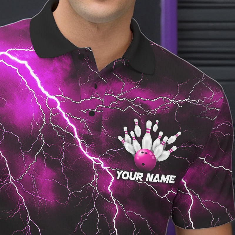 Pink Thunder Lightning Custom Cobra Snake Bowling Polo Shirts For Men, Bowling Team Shirt IPHW8899