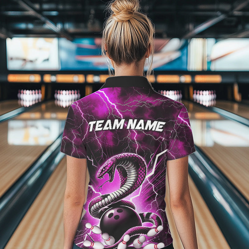 Pink Thunder Lightning Custom Cobra Snake Bowling Polo Shirts For Women, Bowling Team Shirt IPHW8899