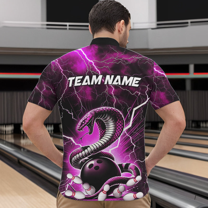 Pink Thunder Lightning Custom Cobra Snake Bowling Quarter-Zip Shirts For Men, Bowling Team Shirt IPHW8899